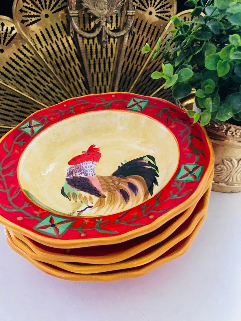 RED ROOSTER BOWLS Earthware Ceramic Oneida Sacura Set of 4 Etsy