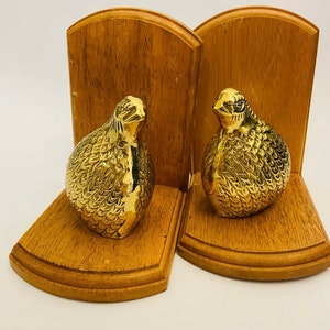 VINTAGE BRASS WOODEN Bookends Quail Partridge Set of Two Bird Figurine, Animal Decor, Birds Lovers, Gift Idea, Hollywood Regency