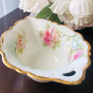 ANTIQUE BAVARIAN Candy DISH, Serving Bowl, Pink Rose, Shabby Cottage, Bone China