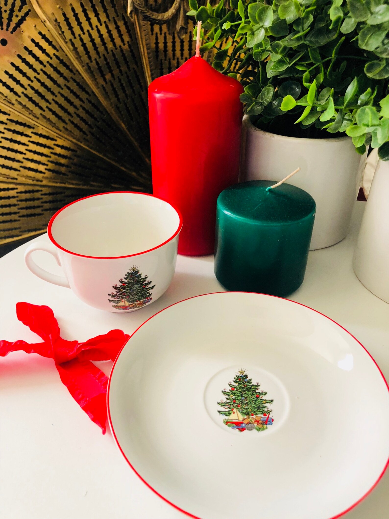 CHRISTMAS CUP SAUCER Set Red Green Gift Idea Etsy België