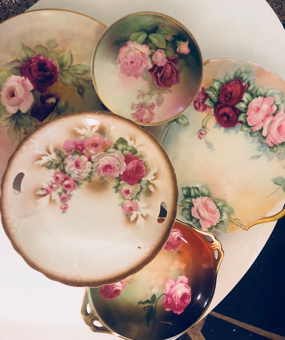ANTIQUE Rose Signed Handpainted Collectible Plate Bavaria Limoges Shabby Chic Il_570xn