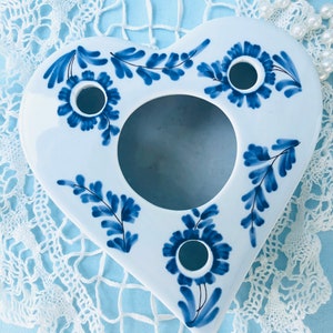 BLUE WHITE HEART, Votive Tea Candle Holder, Chinoiserie Chic, Vintage Porcelain by Winerthur