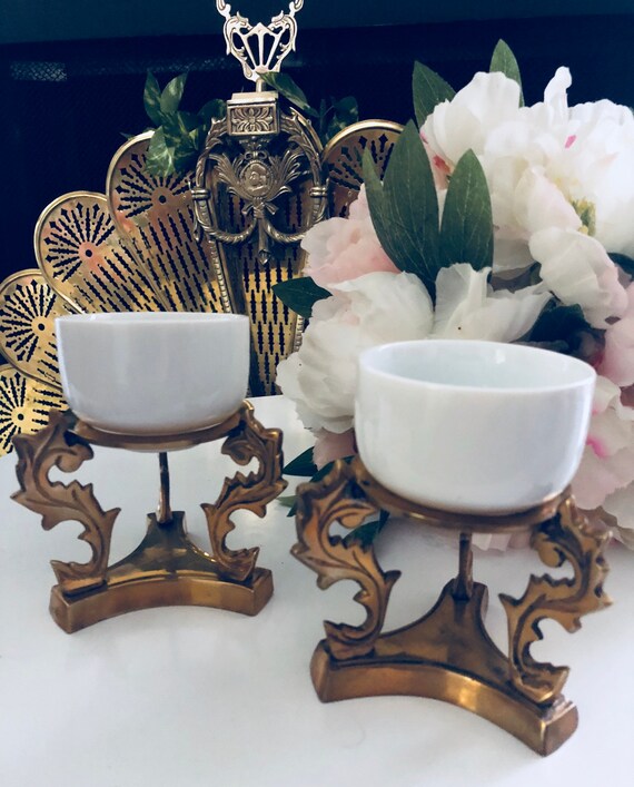 VINTAGE BRASS CANDLEHOLDERS, Empire Style, Art Deco Decor, Golden Decor, Pair Of 2 Il_570xn