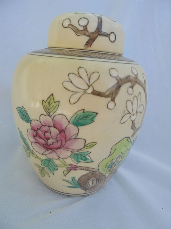 GINGER JAR, Rose Famille, Hand Painted Vase, Asian Style, Floral Ginger Jar, Chinoiserie Decor ,Vanilla Ginger Jar Il_570xn
