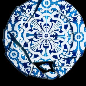 COBALT Blue White, MOSAICS Vintage  Plate, Bone China, Broken Plate