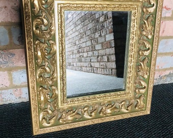 Hollywood Regency Wall Mirror | Rectangular Gold Frame | Victorian Ornate Hanging Mirror | Vintage Entryway Decor