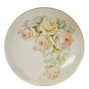 Vintage German Porcelain Plate with Soft Pink Roses - Elegant Floral Decor