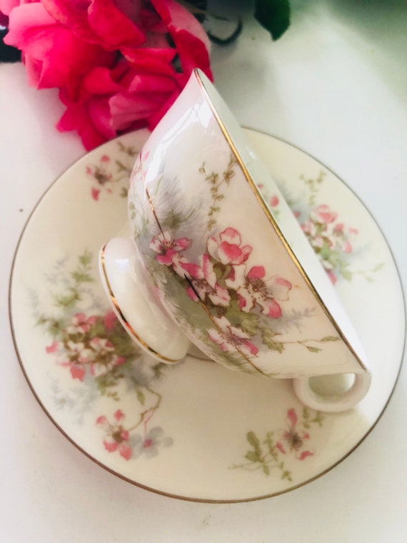 LIMOGES APPLE BLOSSOM, Cup Saucer Set, Vintage Porcelain, Gift First Her, Bone China, Theodore Havilland Il_570xn