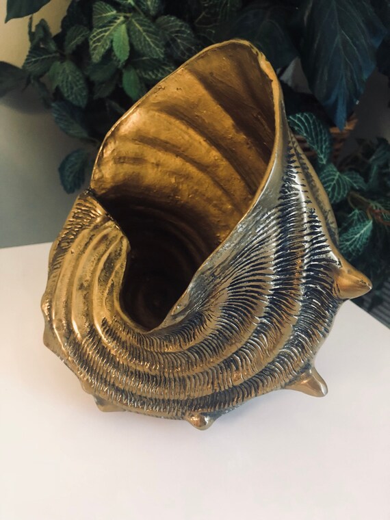 VINTAGE BRASS SHELL, Coastal Marine Home Decor, Heavy Il_570xn