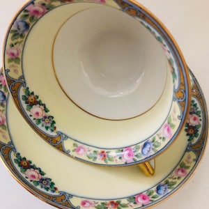 VINTAGE CUP SAUCER Set Duo , Bavarian by Thomas, Art Deco, Bone China, Yellow Cream, Antique Porcelain, Price for One
