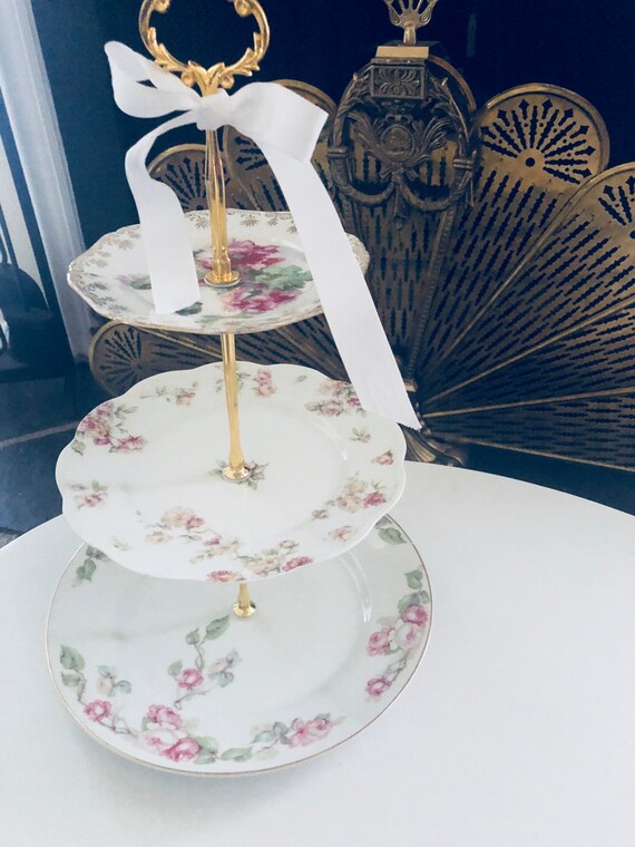 RESERVED LIMOGES WEDDING Cake Stand 3 Tier Serving Tray Rose Shabby Cottage Il_570xn