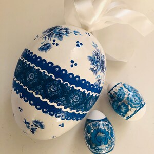 BLUE WHITE Egg, Easter Decor, Jumbo Big,Gift , Chinoiserie Chic, Rose Floral image 9