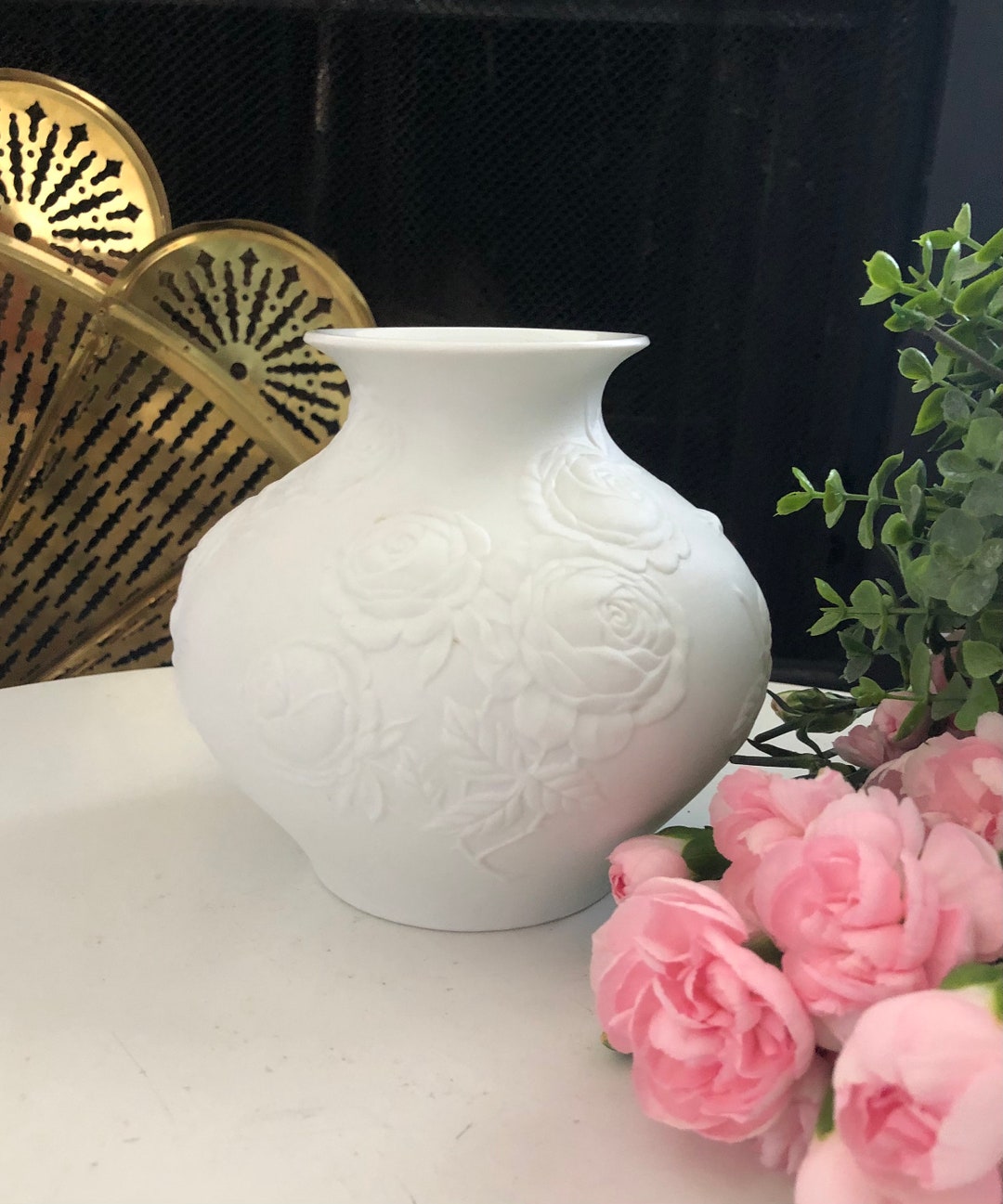 VINTAGE KAISER VASE Shabby Chic Rose White Bisque Art - Etsy