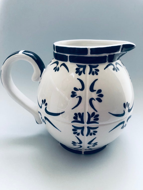 BLUE WHITE PITCHER, Ceramic, Deep Cobalt, Japandi Scandi Style Il_570xn