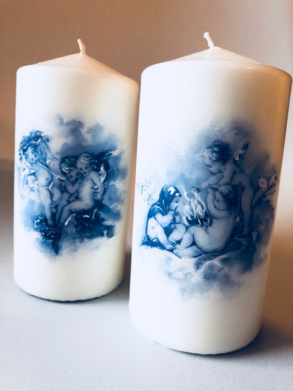 BLUE WHITE CANDLE, Angels Cherub, Home Decor, Mother’s Day Gift, Wedding Centerpiece, Birthday Gift, Church Baptism Confirmation Funeral Il_570xn
