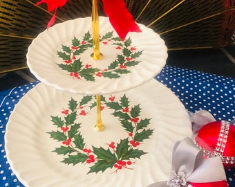 Christmas Wreath Party Cake Stand 2 Tier Holly Wreath