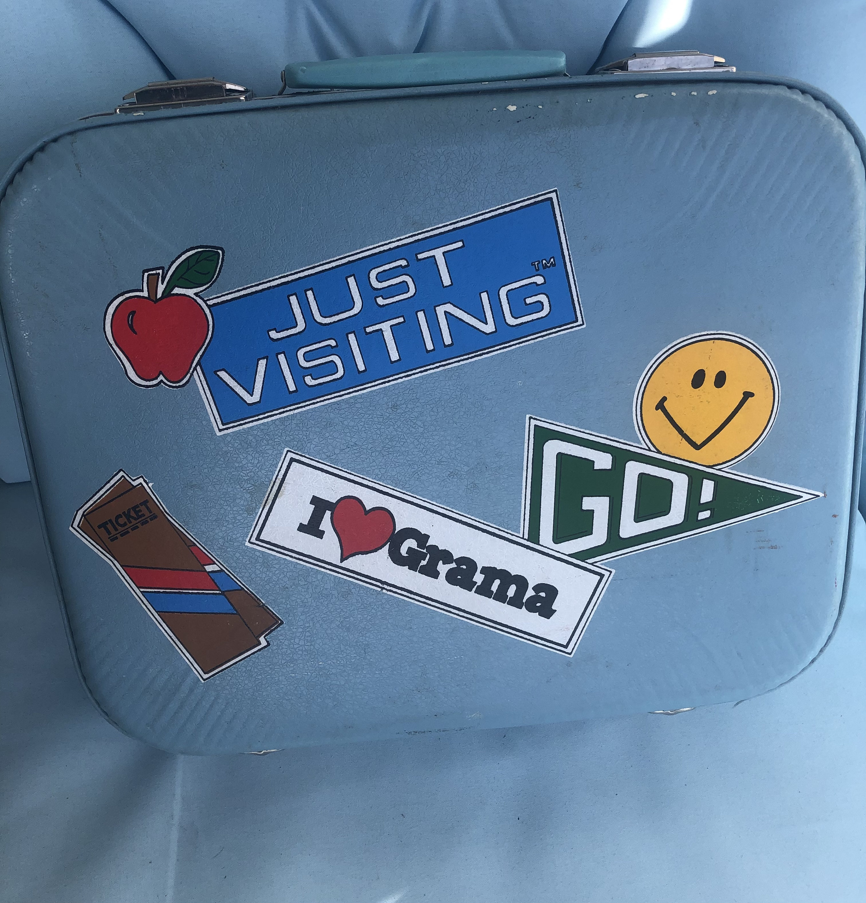 VINTAGE BLUE SUITCASE I Just Visiting I 