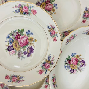Vintage Rosenthal Continental Ivory Floral Dinnerware Set – Rose Floral Plates, Bowls, Oval Platter & Soup Dish – 1950s Estate China