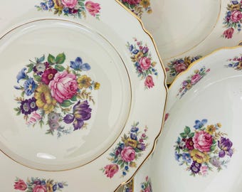 Vintage Rosenthal Continental Ivory Floral Dinnerware Set – Rose Floral Plates, Bowls, Oval Platter & Soup Dish – 1950s Estate China