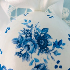 BLUE WHITE Egg, Easter Decor, Jumbo Big,Gift , Chinoiserie Chic, Rose Floral image 2