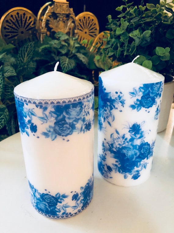 BLUE WHITE CANDLES, Rose Chintz, Home Decor, Chinoiserie Chic Il_570xn