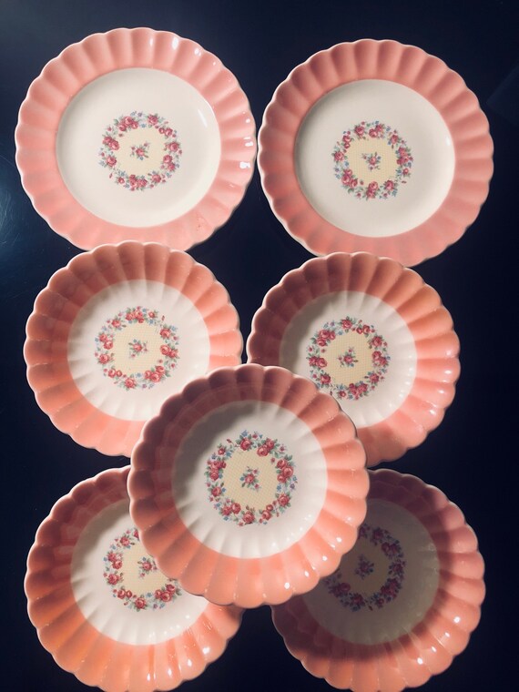 AMERICAN LIMOGES BOWLES Dessert Plates Set Shabby Rose Il_570xn