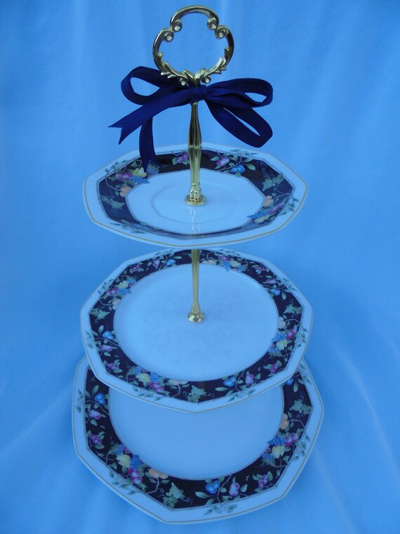 WEDDING CAKE STAND, 3 Tier Serving Tray, Vintage China, Orchard Park by Christopher Stuart Il_570xn