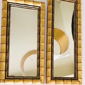 VINTAGE BAMBOO MIRROR, Gilt Wood, Wall Hanging, Chinoiserie Chic Decor
