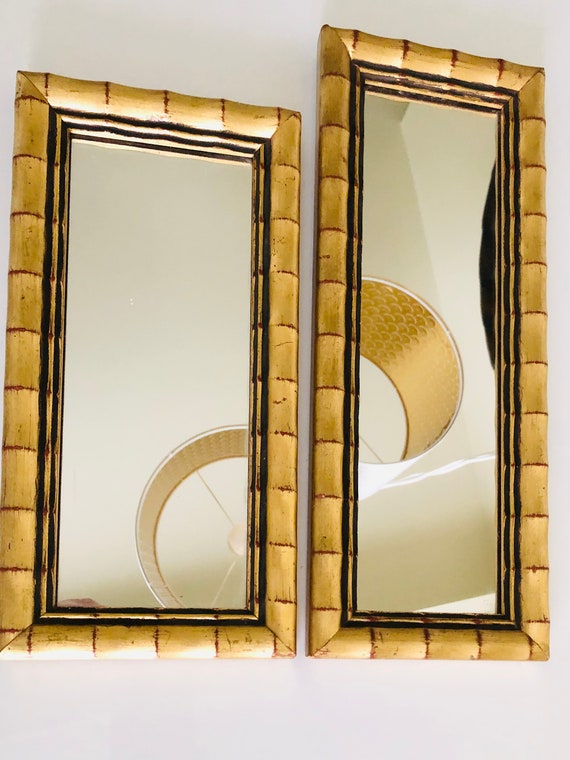 VINTAGE BAMBOO MIRROR, Gilt Wood, Wall Hanging, Chinoiserie Chic Decor Il_570xn
