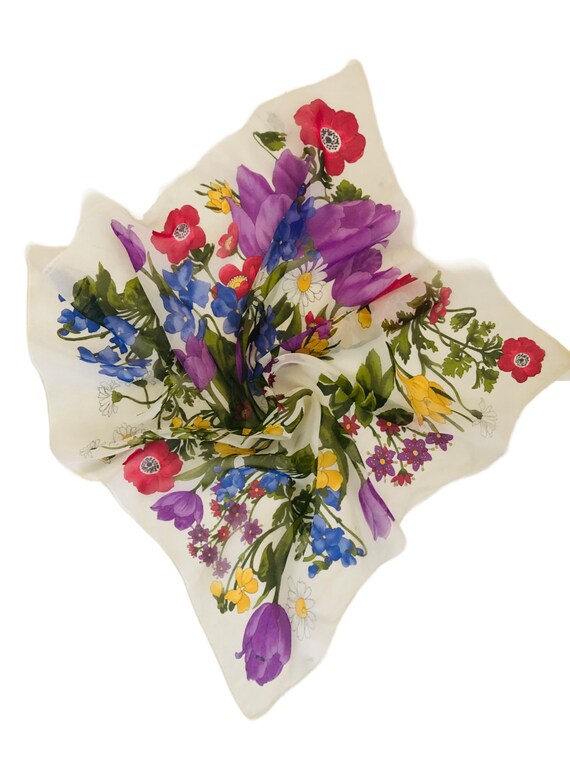 SILK SCARF, Vintage Scarf, Violet Floral, Spring … - image 2