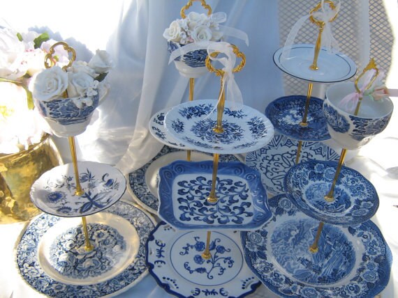3 Tier Blue Willow Cake Stand, 3 Tier Blue and White ,Spode, Cupcake Stand, 3 Tier Pastry Stand, 3 Tier Dessert Stand, China Jewelry Stand Il_570xn