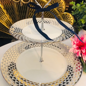 Silver Mirrored 2-Tier Cake Stand Bridal Wedding Birthday Dessert Display Local Rental