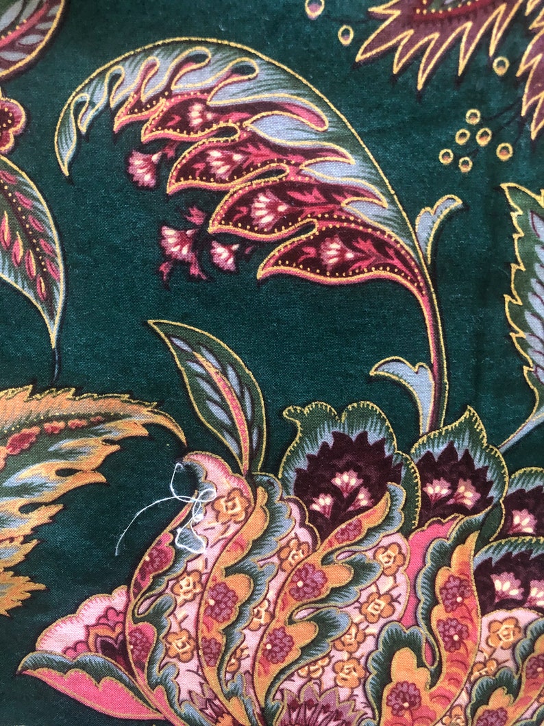 GREEN PURPLE GOLD Fabric, Exotic Flowers, Western Textile, 1 yard image 4