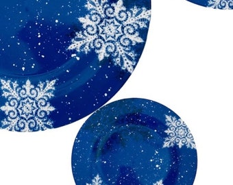 BLUE WHITE PLATE Winter Snowflakes Dinner