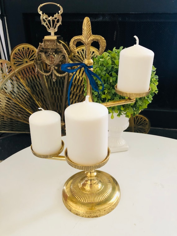 FRENCH LILLY BRASS Candleholder, Fleur De Lis, Vintage Brass, Victorian Style, Hollywood Regency Il_570xn