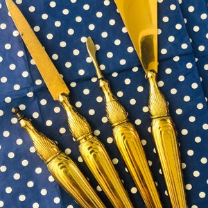 ANTIQUE BRASS MANICURE Set, Beauty Tools, Vanity Table, Golden Decor, Victorian Style, ArtDeco