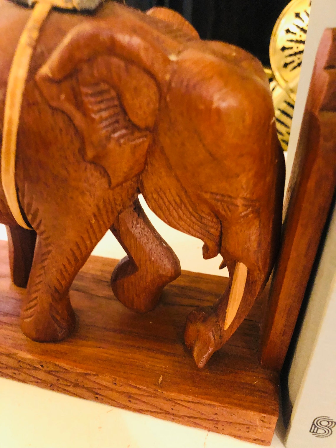 VINTAGE ELEPHANTS BOOKENDS Handcarved Wood Animal Decor Etsy