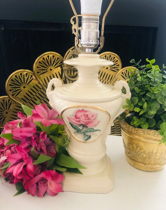 VINTAGE PORCELAIN LAMP, Shabby Chic Decor, Floral Rose, Victorian Home Il_570xn
