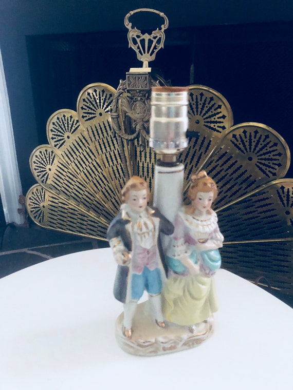 VINTAGE Victorian Colonial Figurine Porcelain Lamp Japan Il_570xn