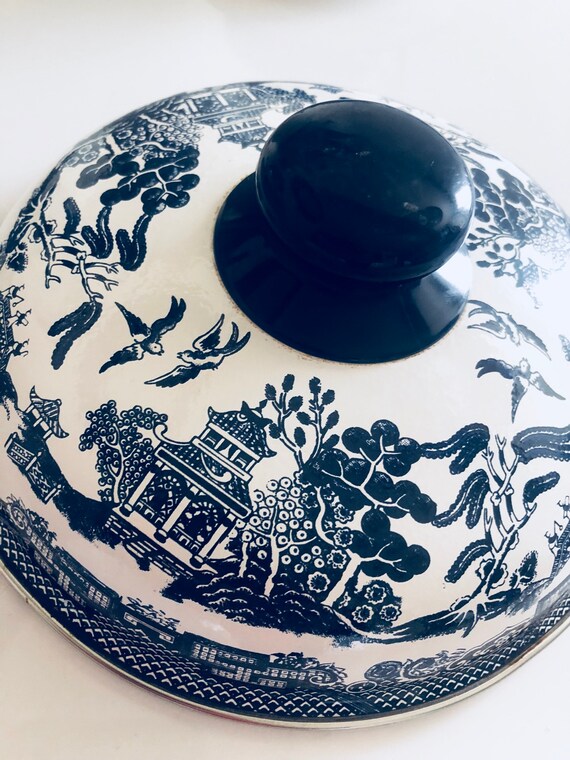 Blue Willow Chinoiserie Decor Lid For Pot Vintage Kitchen Navy