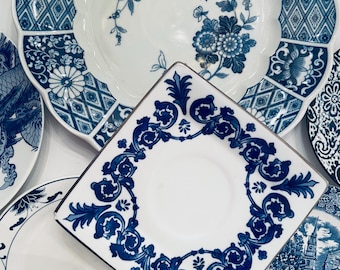 BLUE WHITE PLATES Chinoiserie Chic Crafs Broken China Porcelain