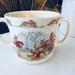 ROYAL DOULTON BUNNYKINS Cup, Double Handled Mug, Vintage Porcelain, Kids Dinnerware, Bone China
