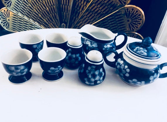 BLUE WHITE, CHINOISERIE Decor, Cherry Blossom, Breakfast Dinnerware set, Cobalt China Il_570xn