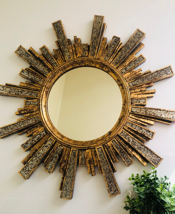 SUNBURST VINTAGE MIRROR, Round Golden, Wall Hanging, Home Decor Il_570xn