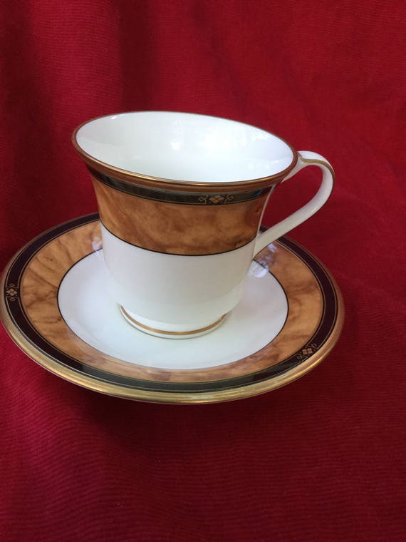 Noritake Cabot Bone China Vintage Brown Gold Cup Saucer Set, birthday gift Il_570xn