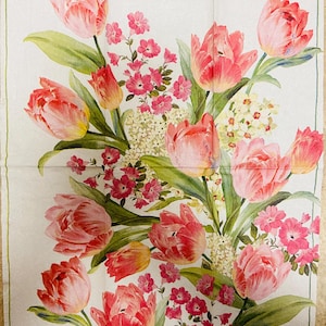 Floral Paper Napkin with Pink Tulips and Wildflowers, Guest Towel, Easter Dinner Spring Decor, Set of 2