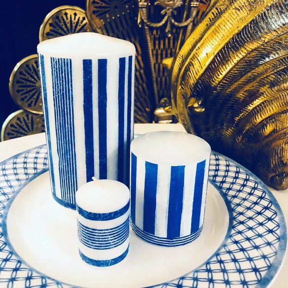 BLUE WHITE, CANDLES Set Pillar, Marine Decor, Nautical Decor, Home Decor, Chinoiserie Chic, Gift Idea, Gift for Her, Lake House, Beach House Il_570xn