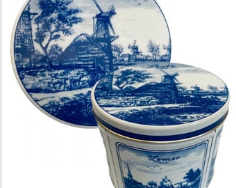 BLUE WHITE VINTAGE Tin Holland Mill Chinoiserie Chic