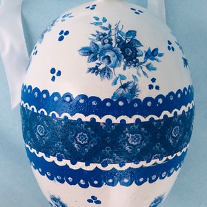 BLUE WHITE Egg, Easter Decor, Jumbo Big,Gift , Chinoiserie Chic, Rose Floral image 4