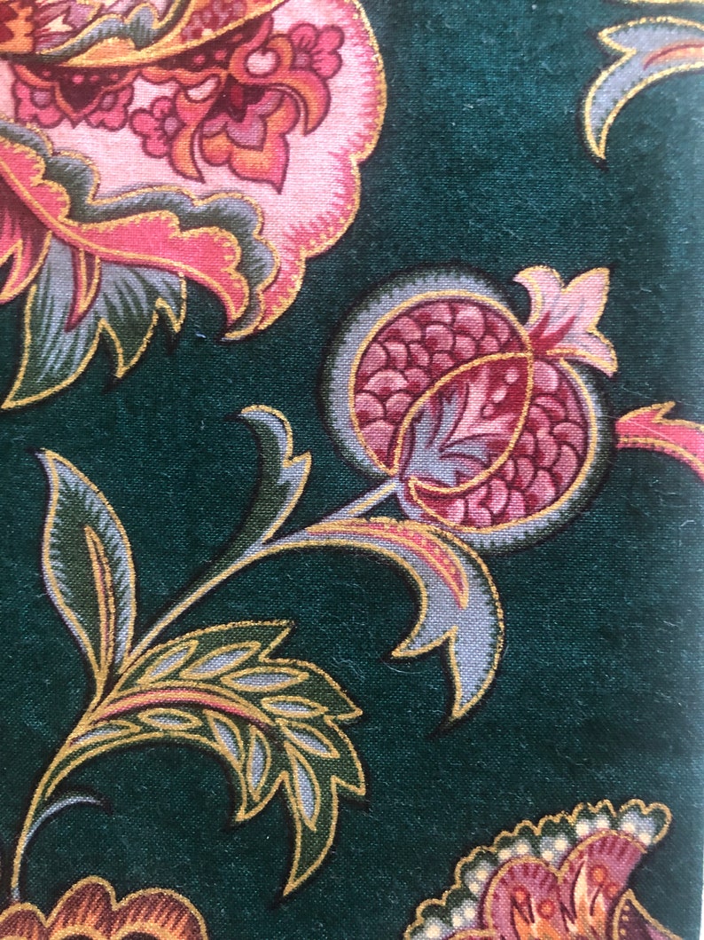 GREEN PURPLE GOLD Fabric, Exotic Flowers, Western Textile, 1 yard image 6